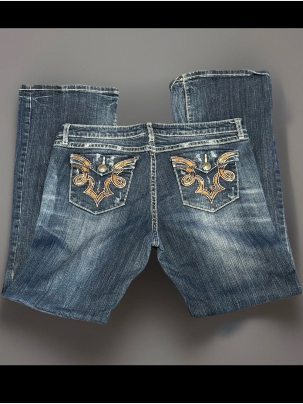 Rock & Wrangler Ultra Low Rise Flare Jeans 9x33 Y2K Blue Denim